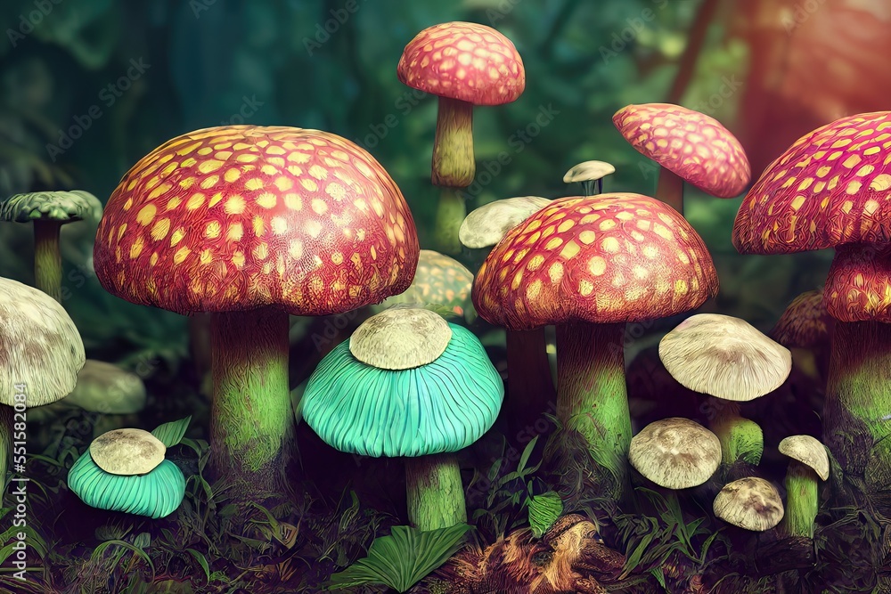 Obraz premium Colorful mushrooms in the forest