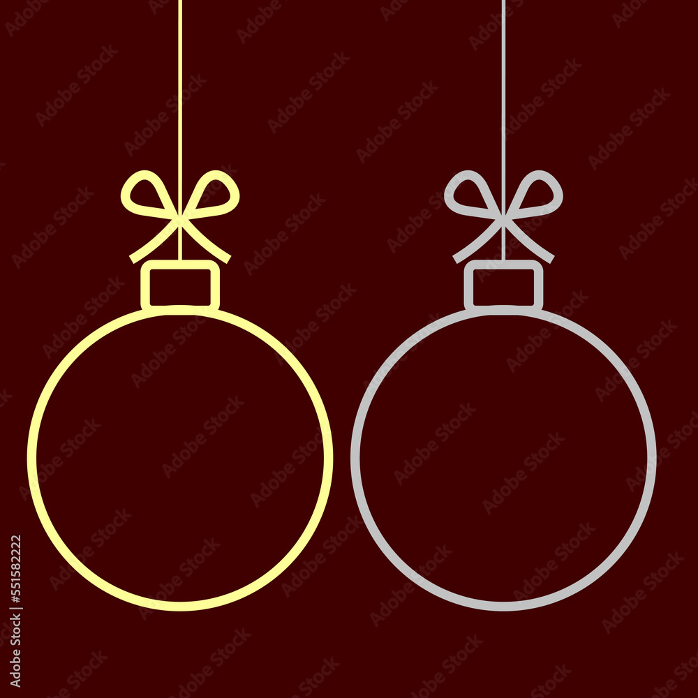 The image of two Christmas balls of silver and gold color on a burgundy background. Christmas decorations. Icons
The image of two Christmas balls of silver and gold color on a burgundy background. Christmas decorations. Icons