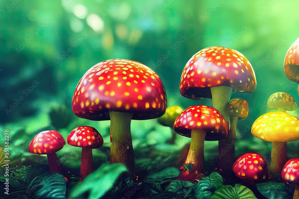 Obraz premium Colorful mushrooms in the forest