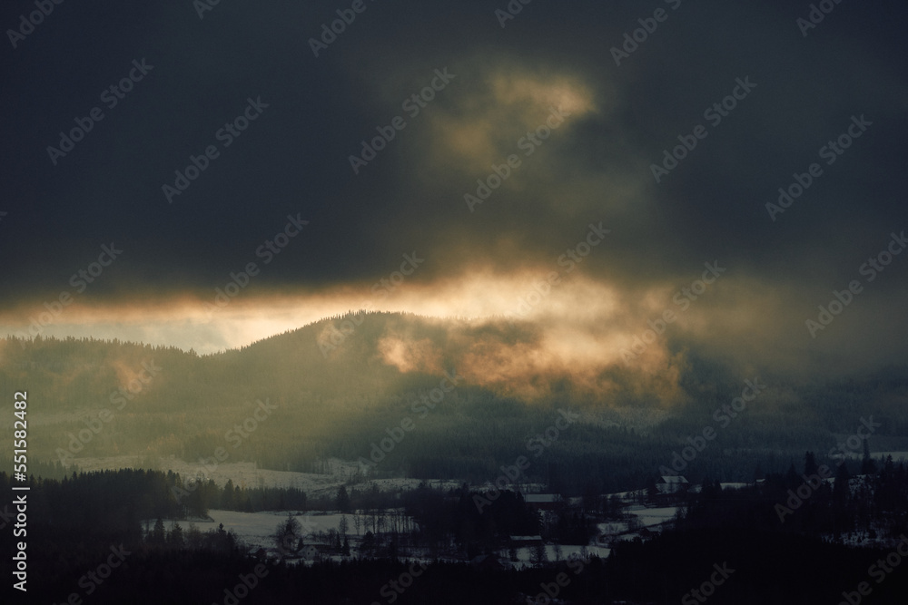 Winter clouds above the Totenåsen Hills, Norway, by sunset. Winter clouds above the Totenåsen Hills, Norway, by sunset.