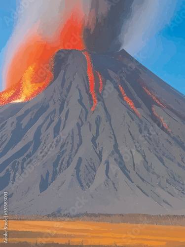 volcano eruption with smoke