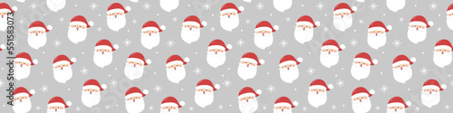 Christmas pattern with funny Santa Claus. Panoramic header. Vector