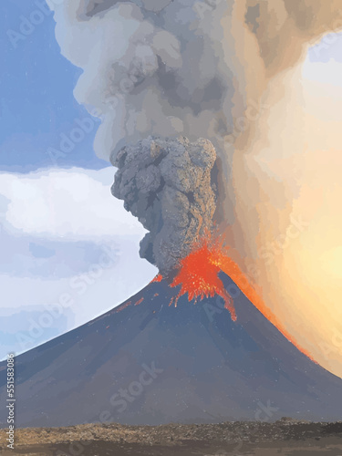 volcano eruption with smoke