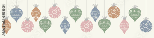 Hanging Christmas balls. Banner. Vector illustration
