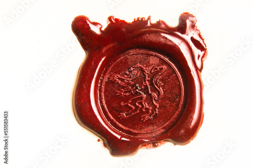 antique historical wax seal with a lion symbol, isolated photo