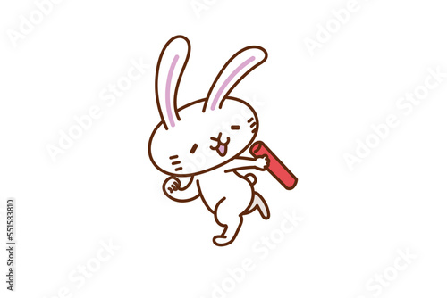 ウサギのキャラクターイラストシリーズ 「バトンを受け取るウサギ」