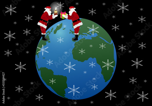 Papá Noel o Santa Claus intercambiando una vela encendida y un regalo. Navidad en el planeta Tierra