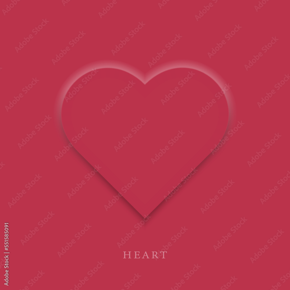Heart in neumorphic style on a magenta background. Valentine's Day greeting card. Vector illustration.