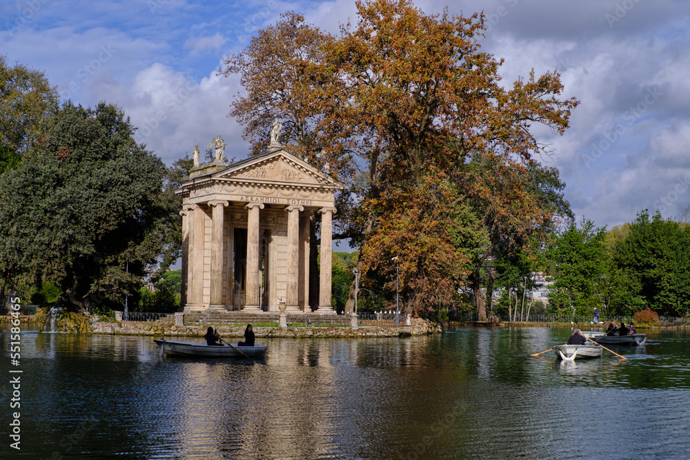 Laghetto di Villa Borghese and Tempio di Esculapio in Rome
