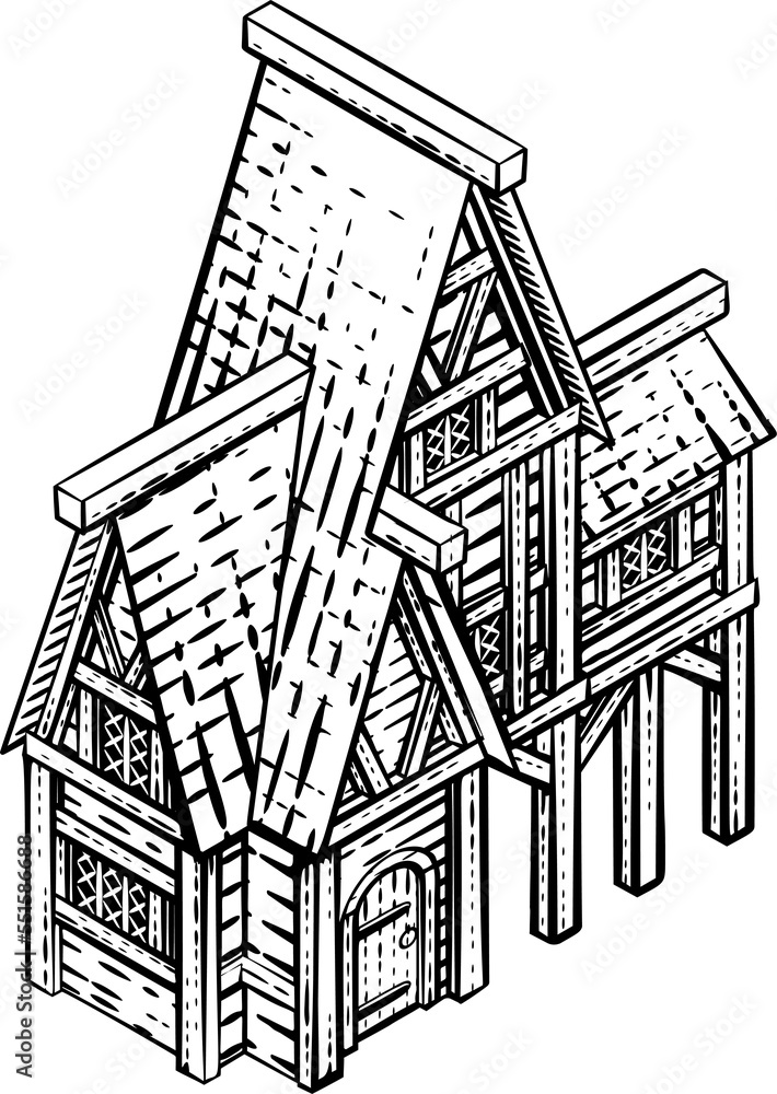 Fototapeta premium Medieval Building Map Icon Vintage Illustration