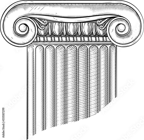 Foto Classic Greek Roman Column Ionic Pillar Woodcut