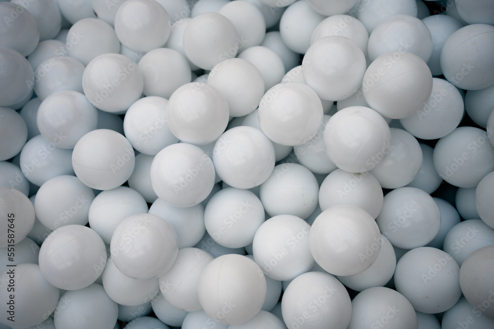 Many white plastic balls for dry pool. Many white plastic balls for dry pool.