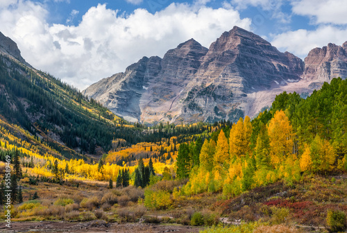 Autumn colors at Maroon Bells Scenic Area - near Aspen, Colorado photo