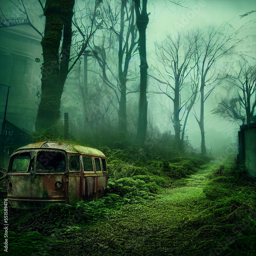 bus in forest