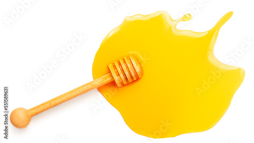 Sweet honey isolated on white background. Top view. Honey nectar flat lay