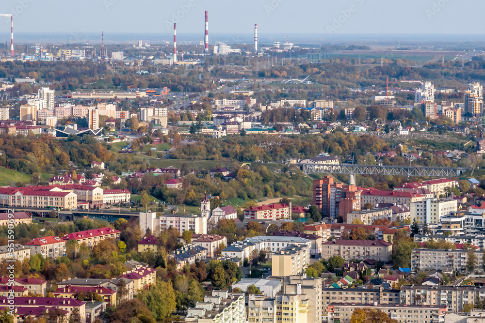 Fototapeta premium panoramic aerial view of a huge residential complex with high-rise buildings