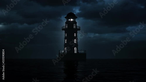 Wallpaper Mural The light beam from the silhouette of a solitary lighthouse at night. Torontodigital.ca