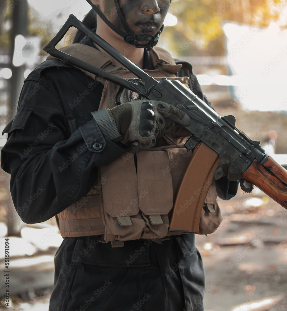 Special Force holding AK74 rifle gun Special Force holding AK74 rifle gun