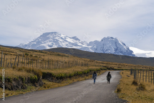 Alone person looking at a natural landscape, Cotopaxi and Antisana volcano