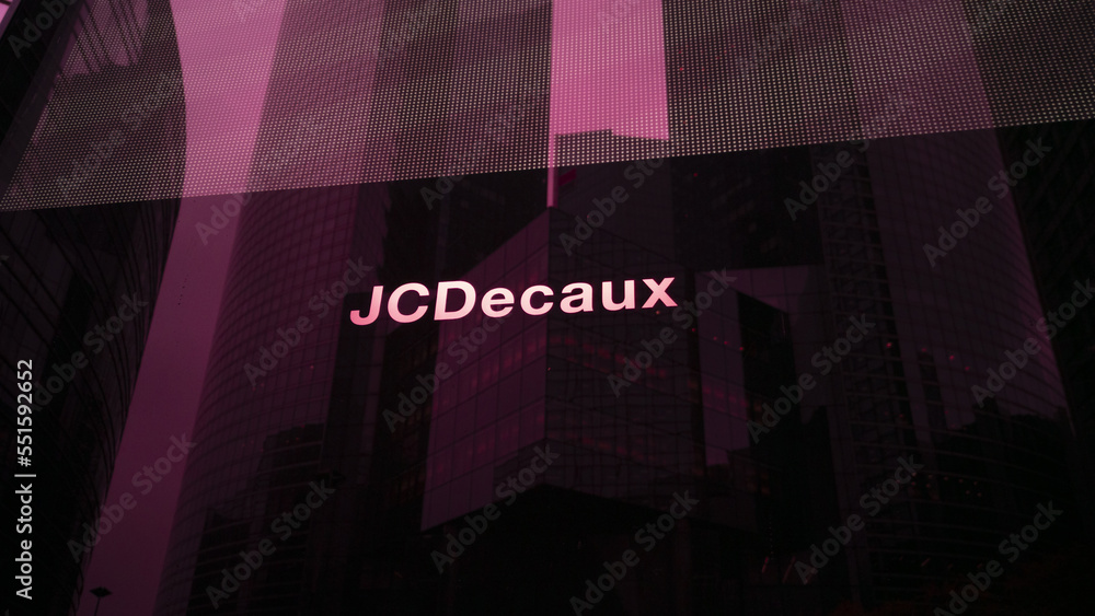 November 2022. Logo JCDecaux on a sign in a city. JC Decaux logo on a