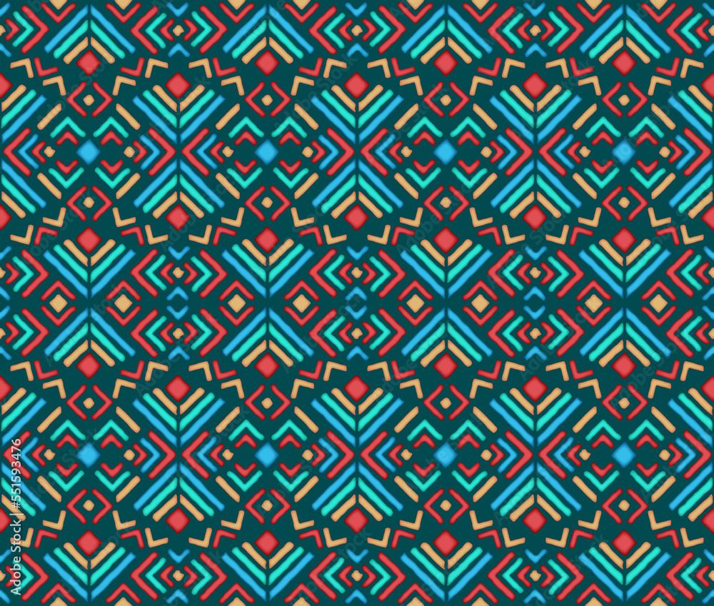 Bright Dayak 003. Ethnic Patterns. Seamless Pattern Designs.
