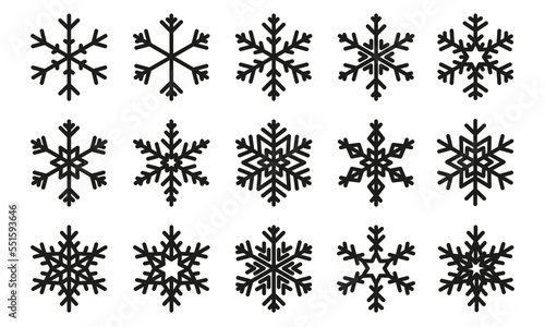 Collection of snowflakes symbols. Illustration on transparent background