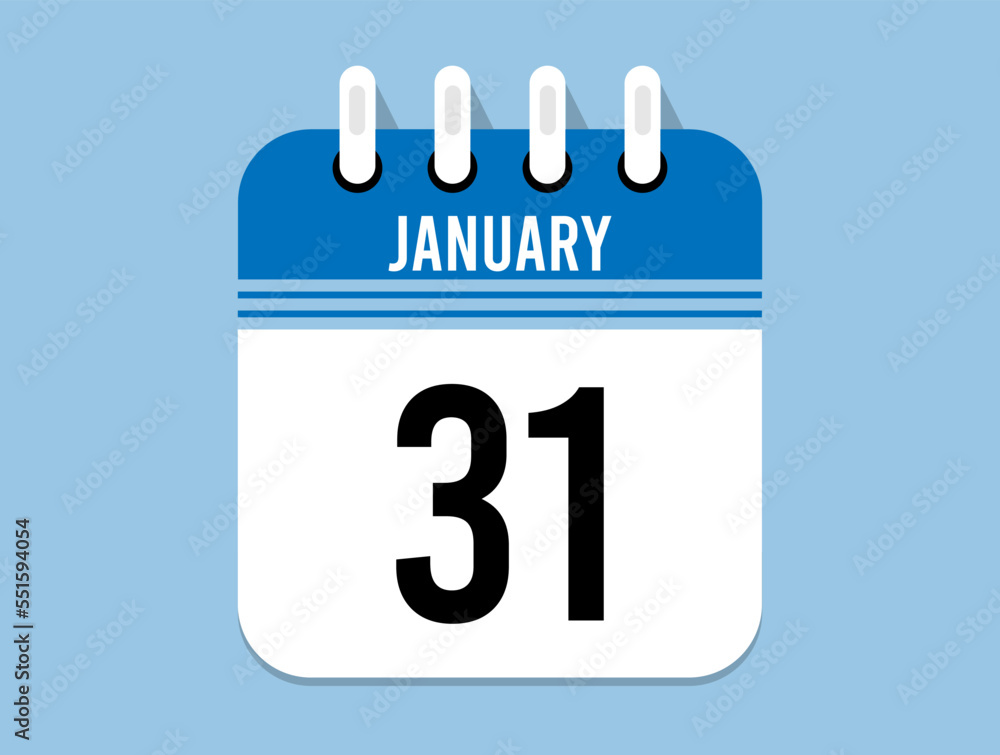 31 day January calendar icon. Banner for appointments, special dates and birthdays. Calendar vector for January in blue color on light background 31 day January calendar icon. Banner for appointments, special dates and birthdays. Calendar vector for January in blue color on light background