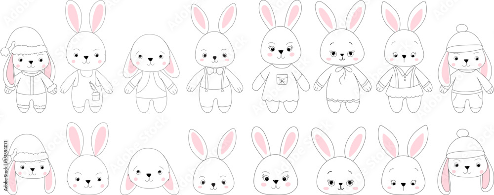 cute rabbits set sketch ,outline isolated vector cute rabbits set sketch ,outline isolated vector