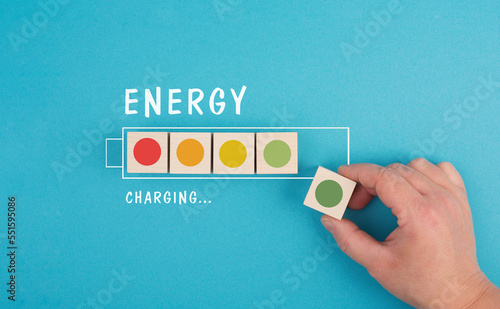 Battery charging, loading bar, gaining power, healthy lifestyle concept
 photo