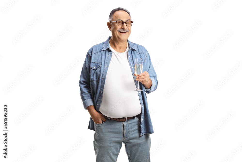 Fototapeta premium Casual mature man holding a glass of champagne