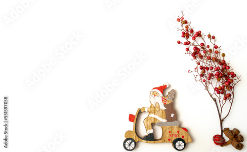 Santa Claus on bike with christmas frame