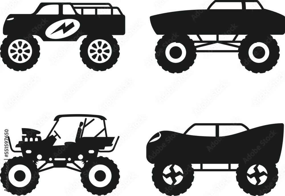 Monster Car Collections isolated vector Silhouette