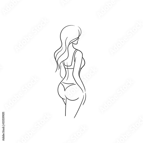 Beautiful  woman body silhouette line art. Minimalist linear female figure. Abstract nude sensual line art. Stock  illustration.