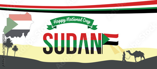 Happy independence day of Sudan. Abstract banner for the republic of the Sudan in shapes of red green and black colors. Celebration and Public holiday for Sudanese people.