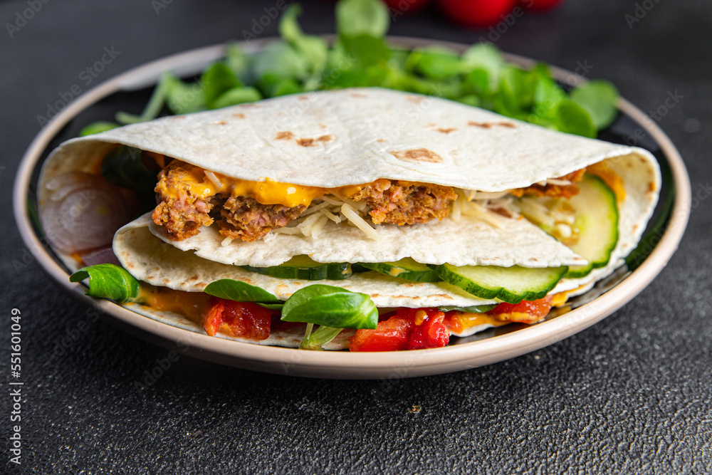 taco snack meat, vegetable, lettuce pork, lamb, turkey meal food on the table copy space food background rustic top view taco snack meat, vegetable, lettuce pork, lamb, turkey meal food on the table copy space food background rustic top view