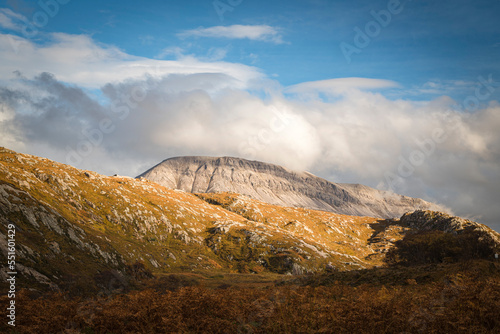 A sunny autumnal HDR image of the iconic Arkle, a mountain in the North West Sutherland National Scenic Area, Scotland. 