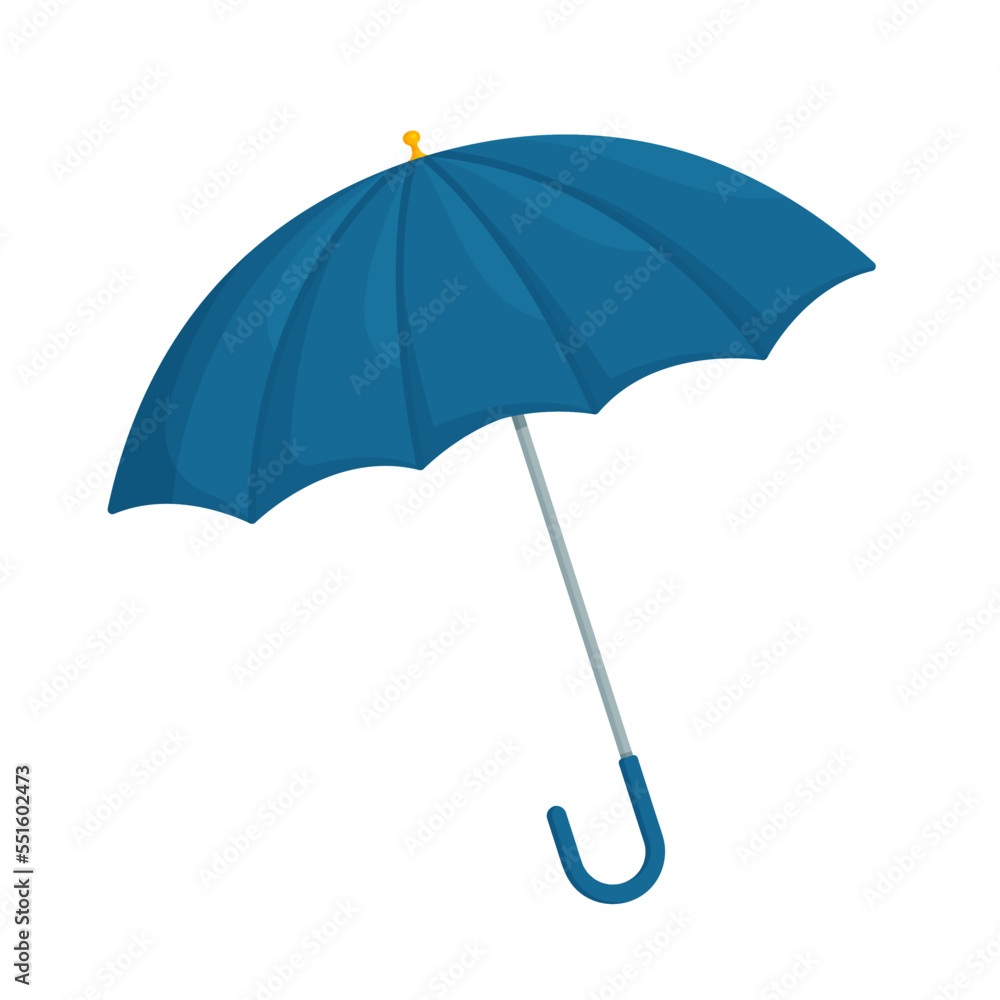 Vector illustration of an insulated rain umbrella. Blue open umbrella carried away by the wind. Vector illustration of an insulated rain umbrella. Blue open umbrella carried away by the wind.