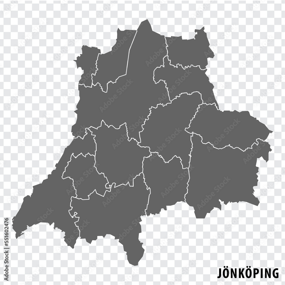 Blank map Jonkoping County  of  Sweden. High quality map Scania County on transparent background for your web site design, logo, app, UI.  Sweden.  EPS10.