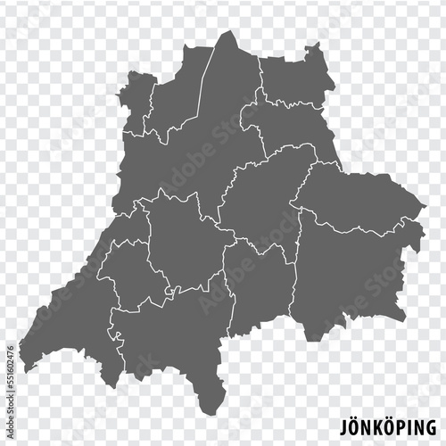 Blank map Jonkoping County  of  Sweden. High quality map Scania County on transparent background for your web site design, logo, app, UI.  Sweden.  EPS10.