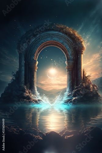 Magical portal and the sea, fantasy scene