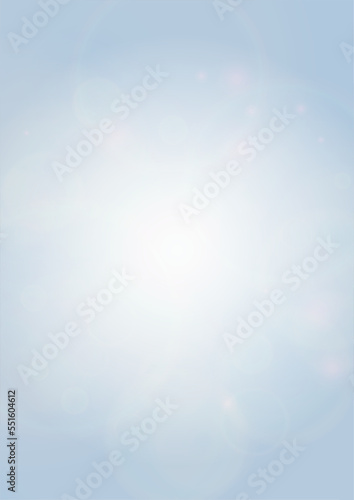 Vector Summer Sun Shine Background with Bokeh Blurred Glowing Gold Circles on Blue Sky.  Blured Sunlight Background. Magic Summertime Print. Calm Defocused Light Design for Posters, Covers, Cards.