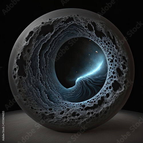 Abstract black void of the space ocean, sphere. Generative AI.