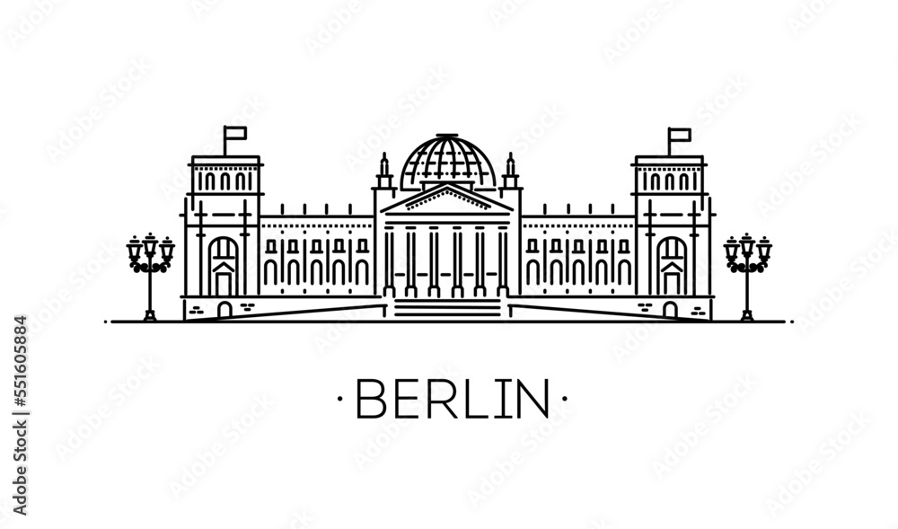 German Parliament, Reichstag. Vector outline illustration