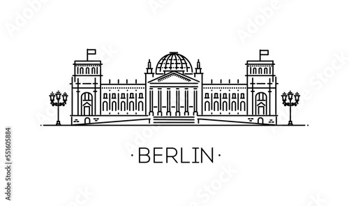 German Parliament, Reichstag. Vector outline illustration