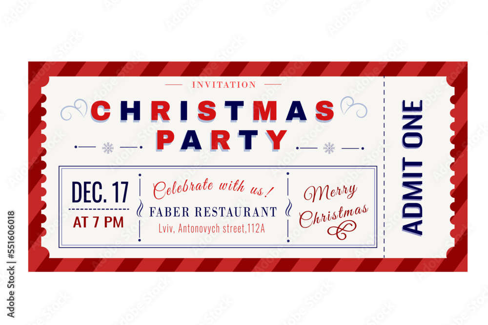 A ticket to a Christmas party. Admit one - obrazy, fototapety, plakaty 