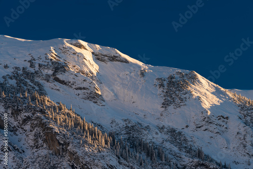 Mountain ridge in the early morning winter sun