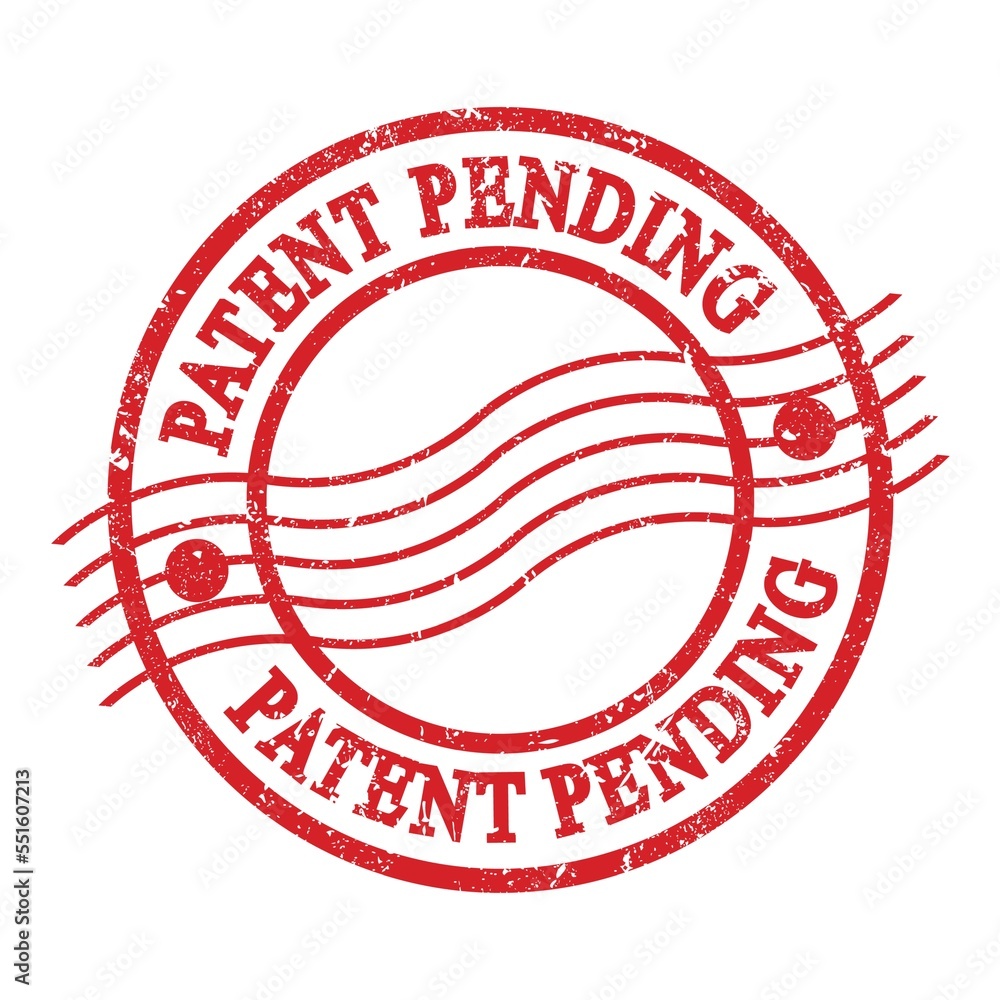 PATENT PENDING, text written on red postal stamp. PATENT PENDING, text written on red postal stamp.