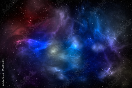 Space background with stardust and shining stars. Realistic cosmos and color nebula. Planet and milky way. Colorful galaxy. 3d illustration