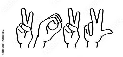 Drawing cartoon deaf sign language, 2023. Deafness cartoon. Gestures hand. Flat vector. For best wishes card or banner, happy new year 2023. Christmas, xmas  time.