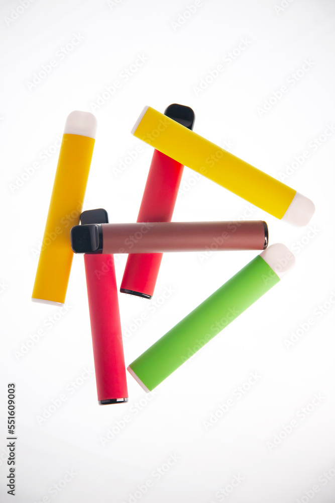 E-smoke. E-vape. Electronic cigarette sticks isolated on white background. E-smoke. E-vape. Electronic cigarette sticks isolated on white background.